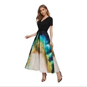 Water Color Vneck SHEIN Belted Dress 8/10